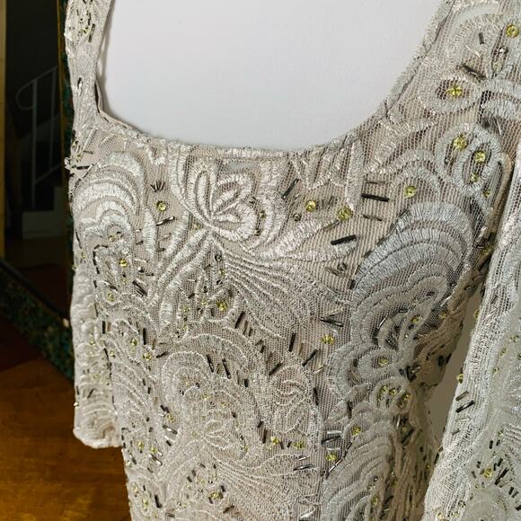 Kay Unger Size 14 Women's Long Sleeve Floral Lace Sequin Sheath Dress Formal - Picture 5 of 14